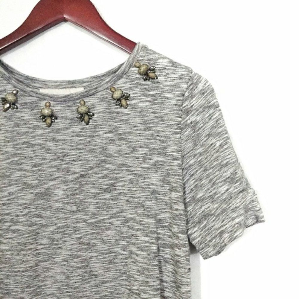 LOFT Jeweled Collar Sweat Shirt Top Gray Medium - Picture 3 of 3